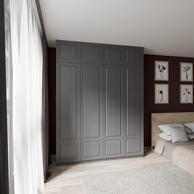 Шкаф с антресолью и фрезерованными фасадами Альтаир Графит (Оргей+)